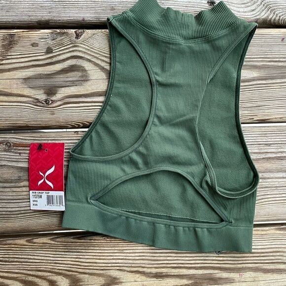Capezio Seamless Ribbed Crop Top Safari Green Size XS NWT - Picture 6 of 6
